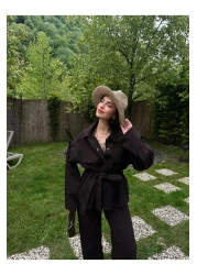 MY LİKA Tie Waist Denim Suit Oversize Jacket and Trousers