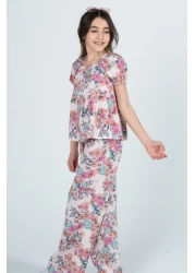 Kyron Girl's 100% Woven Viscose Floral Patterned Bottom and Top Set