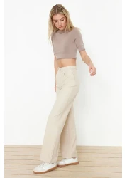  Collection Beige Wide Leg/Wide Leg Woven Pants TWOSS24PL00084