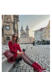 Alegre بدلة تنورة كارديجان ذات ثنيات باللون العنابي مع أزرار ذهبية تناسب مقاس Xs-s.