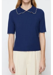  Collection بلوزة محبوكة بياقة كحلي ومفصلة عادية/عادية TWOSS24BZ00194