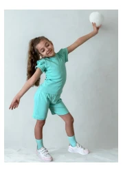 özge başaran طقم بناتي من Mint مكون من 4 قطع - شورت مكشكش، تي شيرت، جوارب، شريط