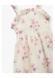 Koton فستان من القطن بياقة مربعة وكشكشة ومزين بحزام جيبي