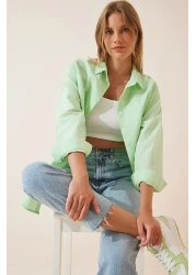 Happiness İstanbul Women's Light Green Oversize Long Basic Shirt DD00842