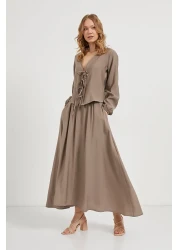 Arma Life بلوزة نسائية قصيرة من فرو المنك بأكمام طويلة ورباط