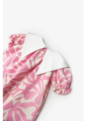 Le Mabelle فستان بناتي منقوش بأوراق الشجر باللون الوردي - بلوم