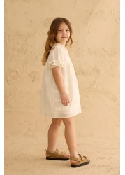 Fahhar Kids Voile Dress with Rib Detail Ecru