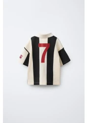 Magu طقم تي شيرت ولادي قطن مخطط بحروف لندن وجينز مطرز