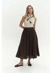 BOHEMAİ Amaya Ankle-Length Pleated Brown Skirt