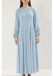  Modest Blue Sleeve Detail Knitted Dress Tctss25Eb00046