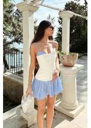  Collection White-Blue Pleated Mini Woven Dress Twoss25El00807