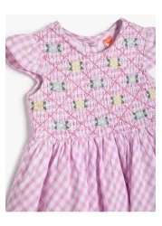 Koton فستان وعصابة رأس وأكمام قصيرة وتطريز زهور ورقبة دائرية ومبطن بالقطن