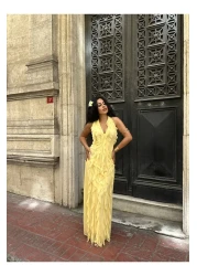 moneta boutique Women's Ruffled Long Halter Design Dress