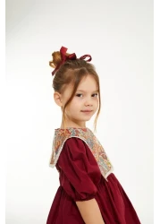 Elidabutik Ethnic Pattern Collar Detailed Burgundy Dress