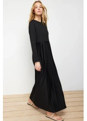  Modest Black Skirt Pleated Scuba Knitted Dress TCTAW24EL00000