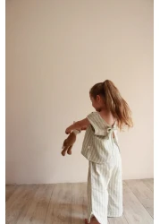 Oh La La Koala For Little Ones Green Striped Back Detailed Muslin Suit