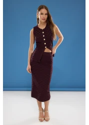  Collection Burgundy Button Detailed Vest-Skirt Knitwear Bottom-Top Suit Twoss25Au00051