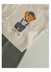 damdamin بدلة أطفال أولادي بأكمام طويلة وياقة دب مطبوعة من القطن بنسبة 100%