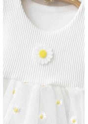 Beniizle Bodysuit Dress - Daisy Embroidered, Tulle and Snap, 100% COTTON, 6-24