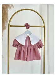 Hobidik Baby Girl Child Dried Rose Muslin Scalloped Fabric Collar Eid Birthday Mevlüt Dress