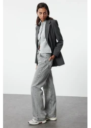  Collection بنطلون جينز رمادي عالي الخصر وواسع الساقين TWOAW25JE00178