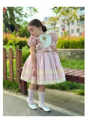 Hly Karol Tasarım Fairytale Powder Pink Vintage Baby Girl Dress, Birthday Dress, Photo Shoot Dress, Suitable for Ages 0-13