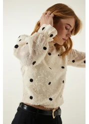 Happiness İstanbul Cream Melted Polka Dot Woven Blouse TP00020