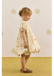 Fahhar Kids Cream Colored Patterned Balloon Dress