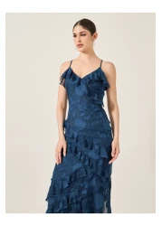 Styli فستان ماكسي بتصميم A مع تفاصيل كشكشة وحمالات