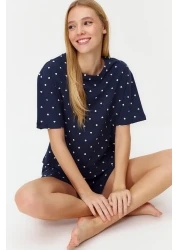  Collection 100% Cotton Navy Blue Polka Dot and Heart Sleepwear Set - Thmss21Pt1485