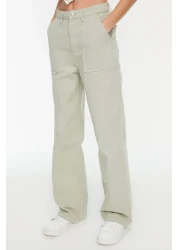  Collection جيب حجري مفصل عالي الخصر واسع الساق جينز TWOAW22JE0595