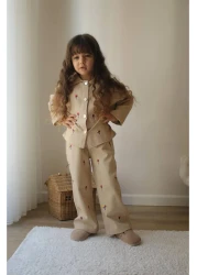 Prime Butik طقم بناتي من قماش GABARDIN باللون البيج مكون من قطعتين