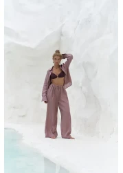 BOHEMAİ Jelsomina Oversize Light Burgundy Linen Shirt Trousers Set