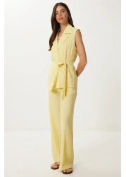 Lovelyİstanbul بدلة محبوكة بحزام بالازو أصفر LBY0002