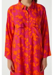 Ritnice فستان طويل بأزرار أمامية برتقالية اللون برتقالي 100٪ فيسكوز حديقة نسائية محتشمة