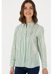 U.S. Polo Assn. Women's Green Long Sleeve Striped Shirt 50299509 -Vr054