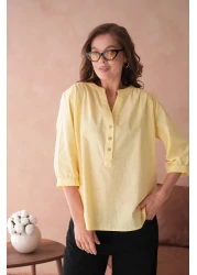 Park Karon بلوزة منسوجة بأزرار على شكل حرف V