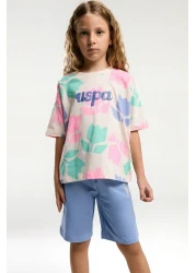 U.S. Polo Assn. قاعدة. بولو أسن. بدلة برمودا برتقالية للبنات