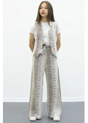 Cansın Mini Girl's 2-Piece Suit with Coffee Buttoned Vest and Wide-Leg Belted Trousers 21014