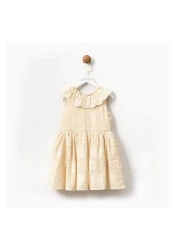 Magu فستان بناتي من القطن بياقة مكشكشة ومزين بنقشة الزهور