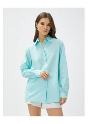 Koton قميص حجري كبير الحجم قطن بأكمام طويلة