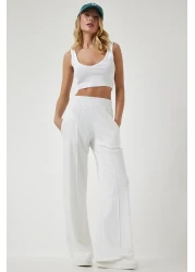 Happiness İstanbul Women's White High Waist Stretchy Sweatpants BF00030