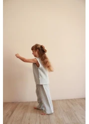 Oh La La Koala For Little Ones Blue Striped Asymmetrical Pocketed Muslin Set