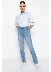 Collection Blue High Waist Straight Jeans TWOSS22JE0653