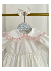 Hobidik HOBİDİK Girls Pink Guipure Lace White Satin Dress Set