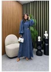 Cardella فستان نسائي من قماش الدنيم المجعد مع إكسسوارات - فستان صيفي من قماش الدنيم ذو قصة مريحة