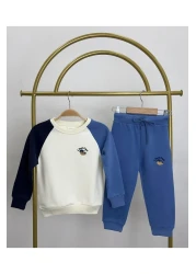 Magu Embroidered Winter Cotton Sweatshirt and Jogger Tracksuit Set for Boy