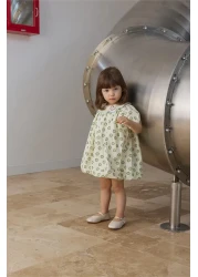 Tics فستان بالون مطرز بياقة خضراء