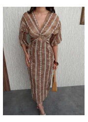 ESRAHELVACI Scalloped Balloon Sleeve Midi Dress