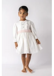 Le Mabelle Ecru Vintage Girls' Dress with Pearls on the Front - Joana